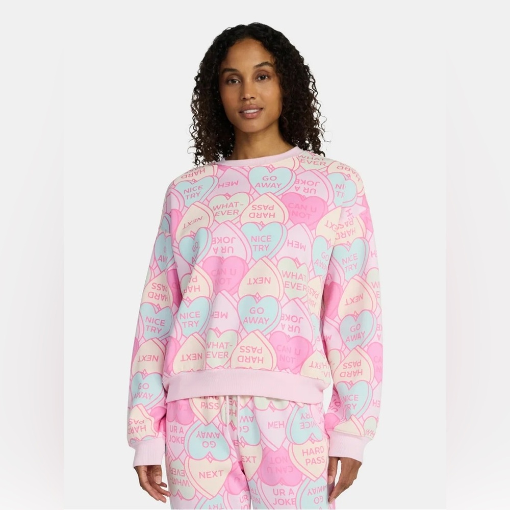 Wound Up Candy Conversation Hearts Valentines Day Fleece Sweatshirt Shirt Top S💘